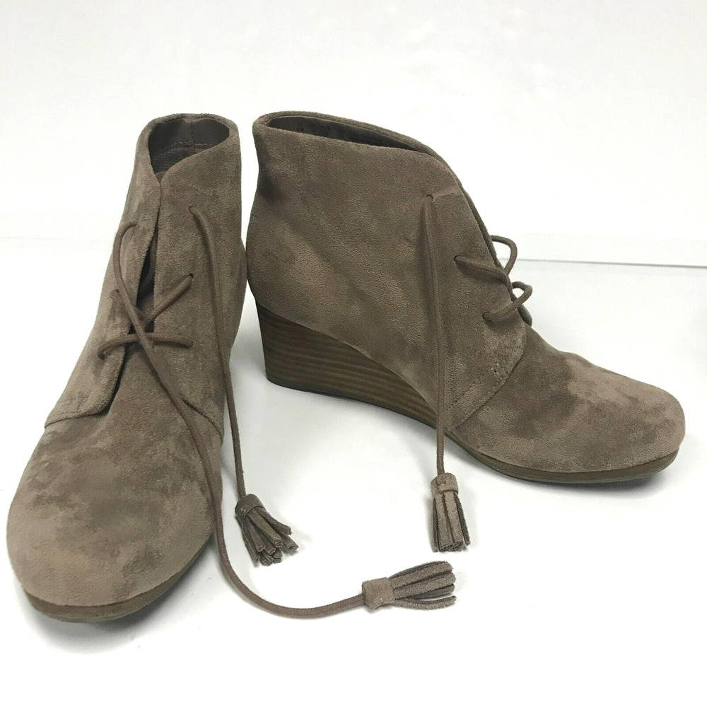 Dr Scholls Dakota Be Energized Tan Felted Suede Wedge Heel Ankle Booties Size 8